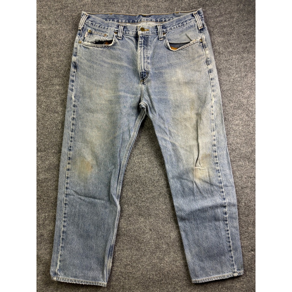 Carhartt Jeans Mens 36x30 Light Blue Relaxed Fit‎ Straight Leg Workwear Denim